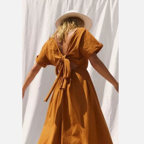 Free People Beach Sorrento Midi Dress Orange (xsmall) canvas simple comfy - Picture 1 of 14
